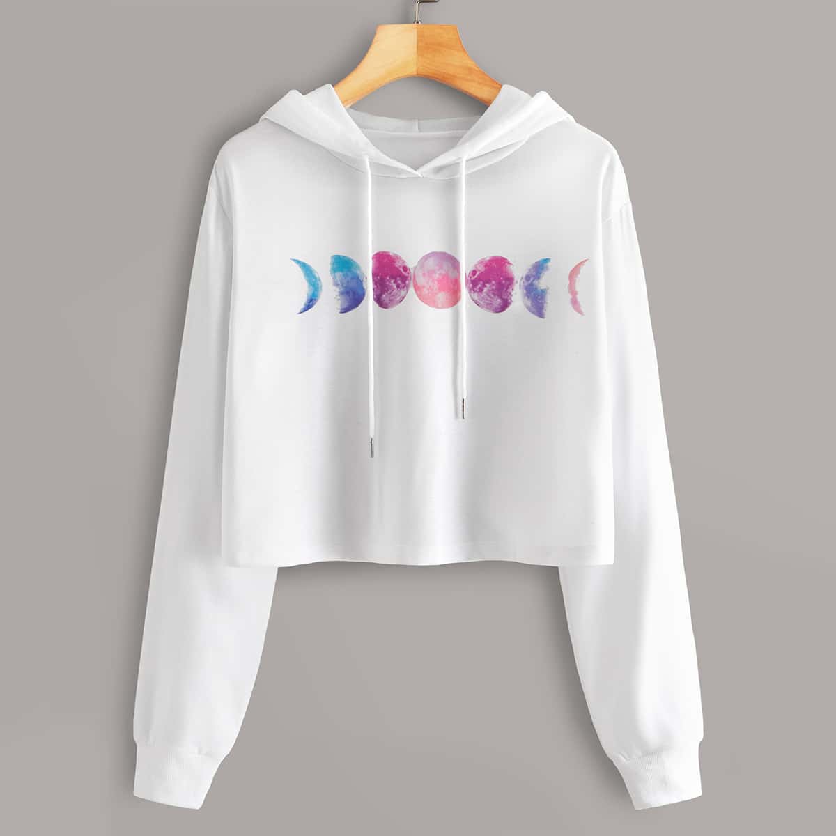 

Moon Graphic Crop Hoodie, White