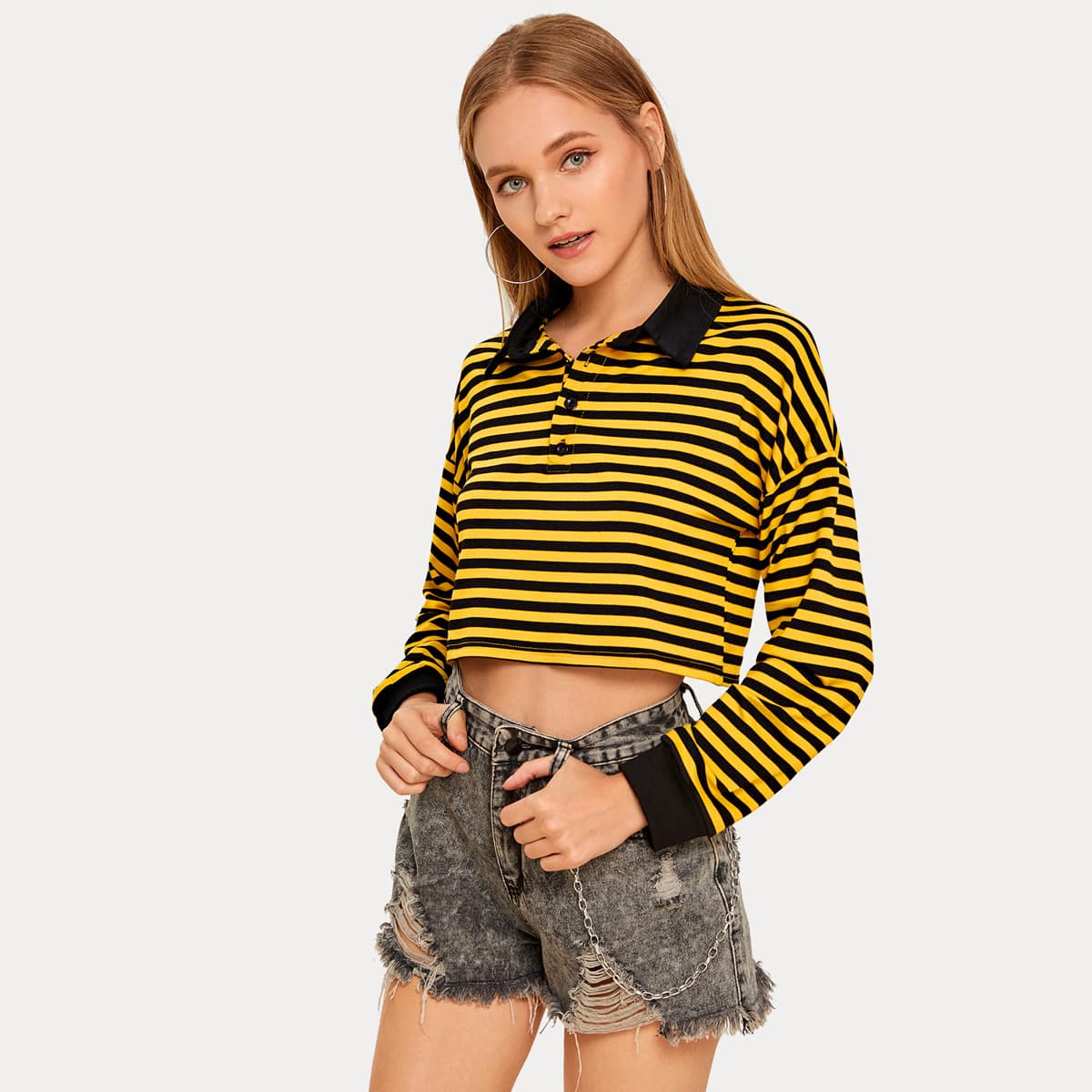 

Drop Shoulder Stripe Crop Sweatshirt, Multicolor
