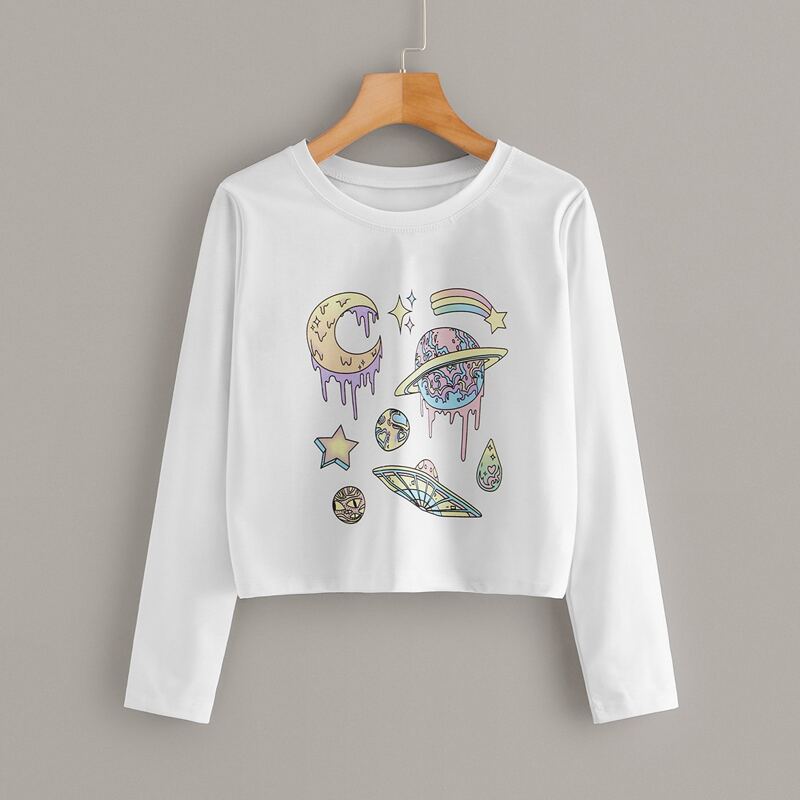 

Cartoon Graphic Crop Tee, White