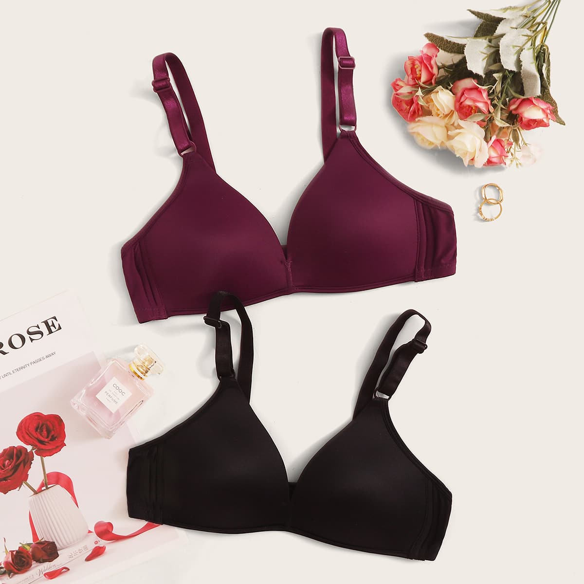 

2pack Solid Bra Set, Multicolor