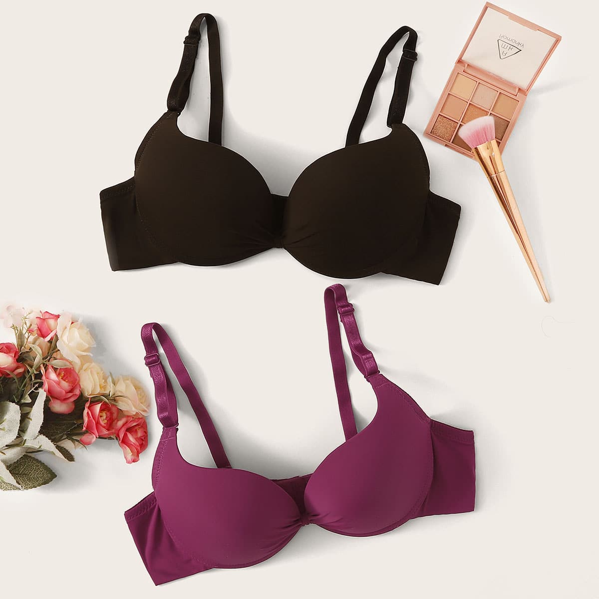 

2pack Solid Underwire Bra Set, Multicolor