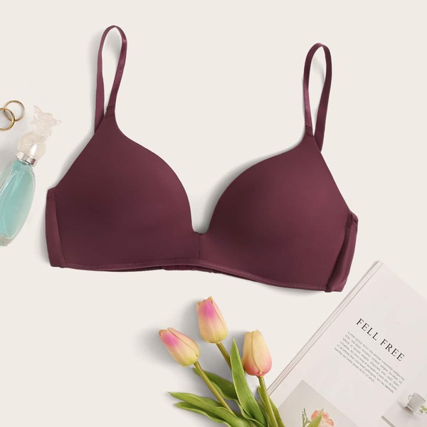 

Solid Adjustable Strap Bra, Burgundy