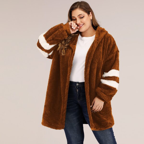 

Plus Contrast Panel Hooded Teddy Coat, Brown