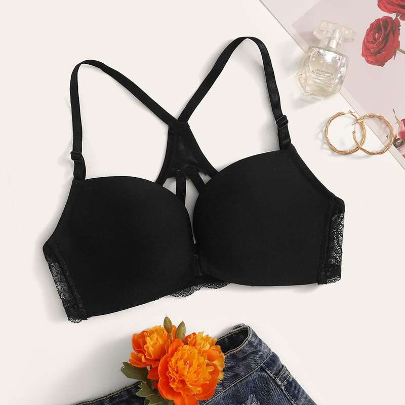 

Contrast Lace Bra, Black