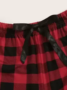 Lace Trim Cami Top With Plaid Trousers PJ Set - Multicolor - View 5