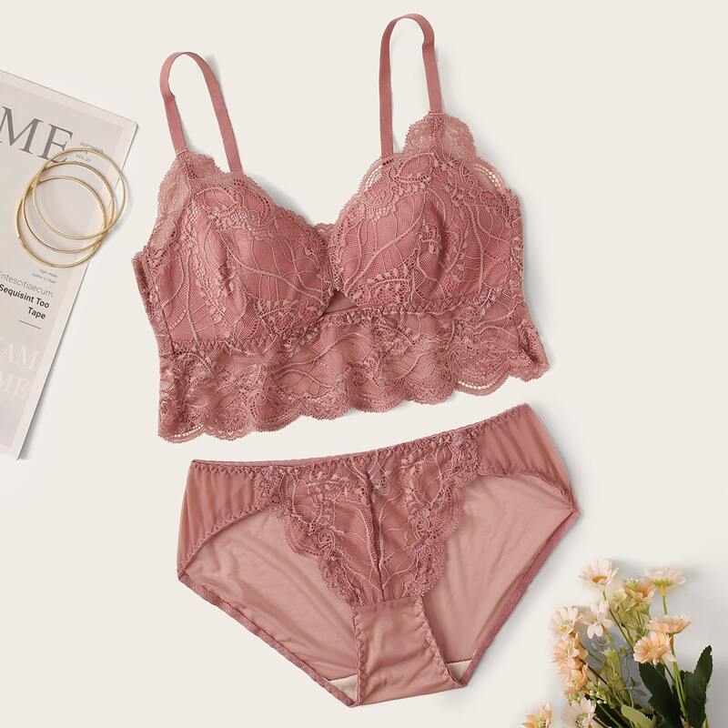 

Floral Lace Lingerie Set, Pink