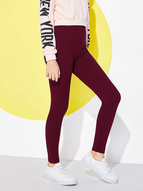 

Girls Elastic Waist Solid Leggings, Burgundy, Sashab