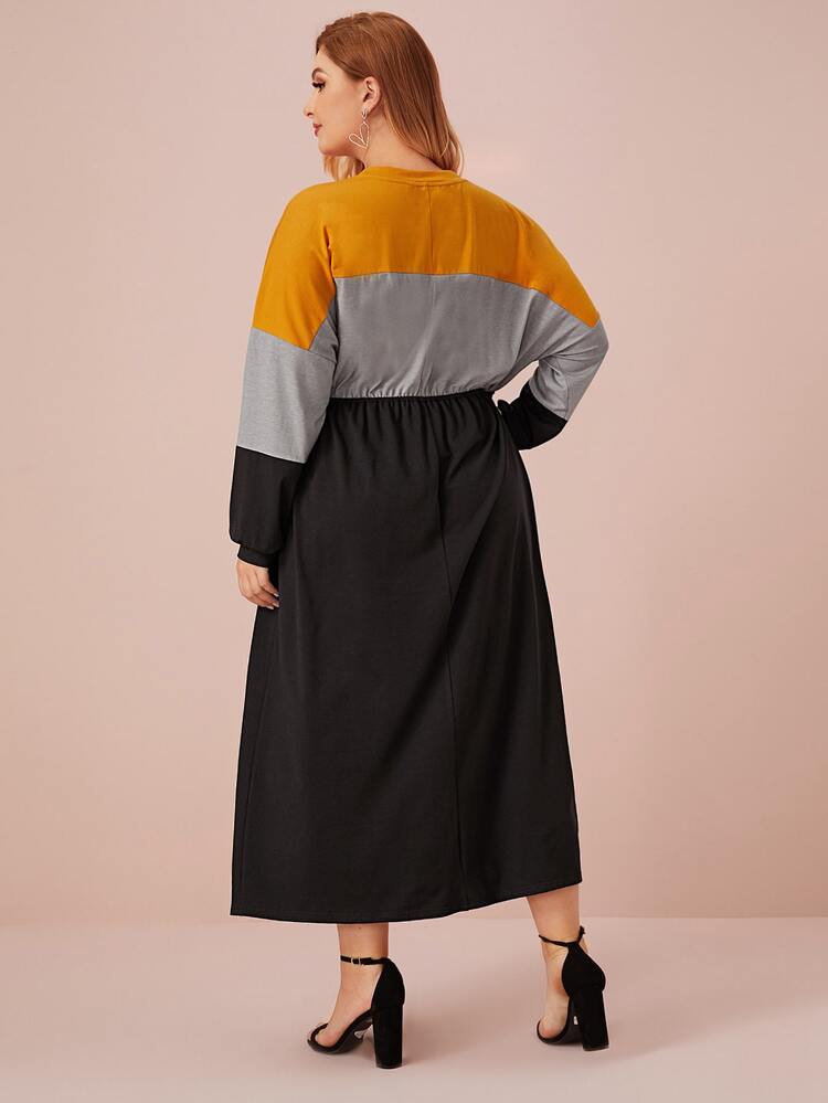 Plus Color-block Letter Tie Front Dress