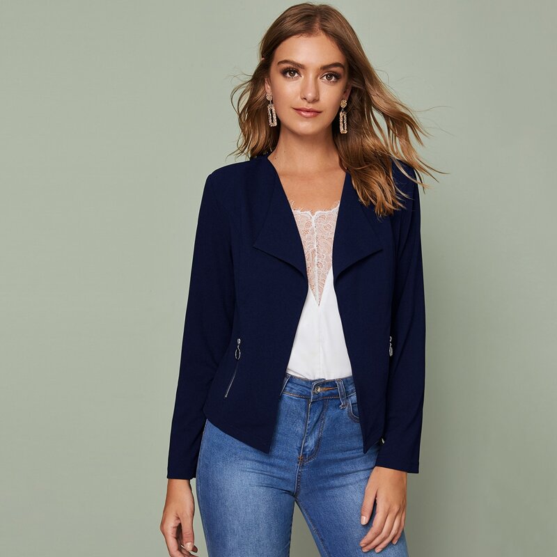 

Zipper Detail Pocket Waterfall Jacket, Navy
