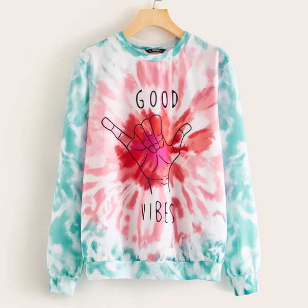 

Graphic Print Tie Dye Sweatshirt, Multicolor