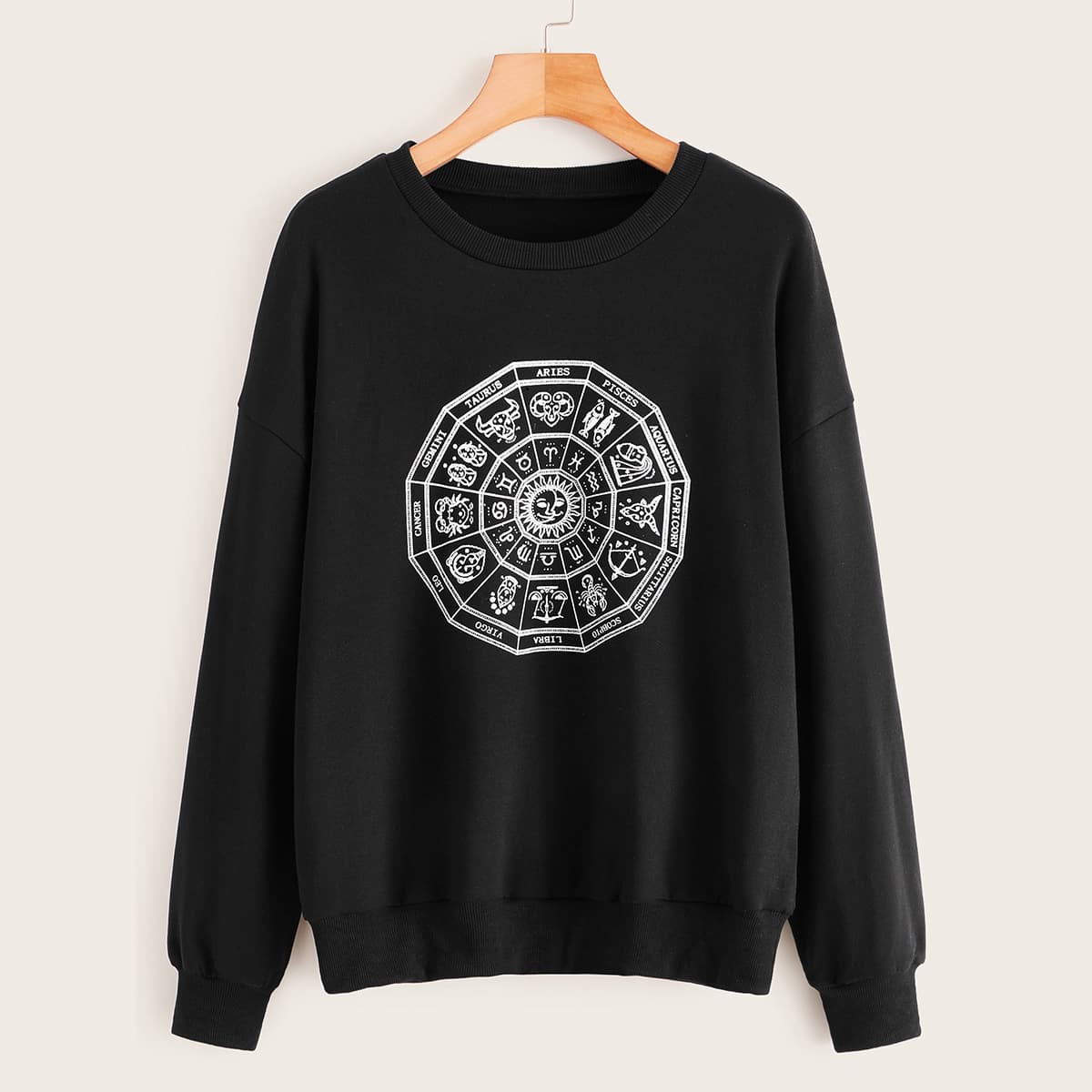 

Graphic Print Drop Shoulder Sweatshirt, Black
