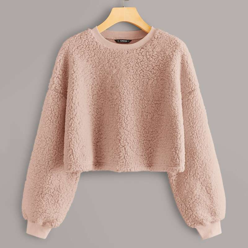 

Drop Shoulder Teddy Pullover, Pink pastel