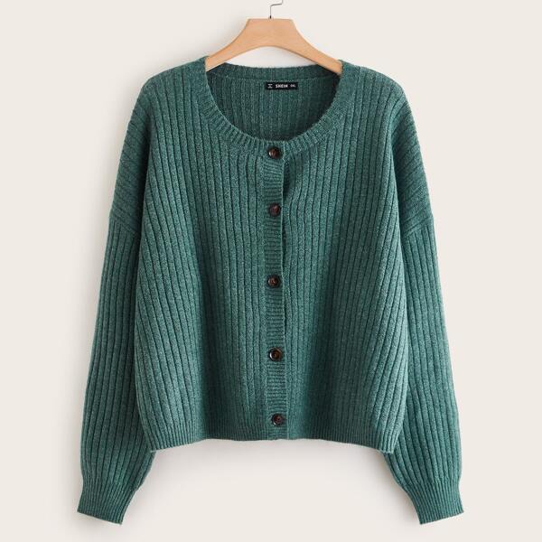 

Plus Drop Shoulder Rib-knit Cardigan, Green