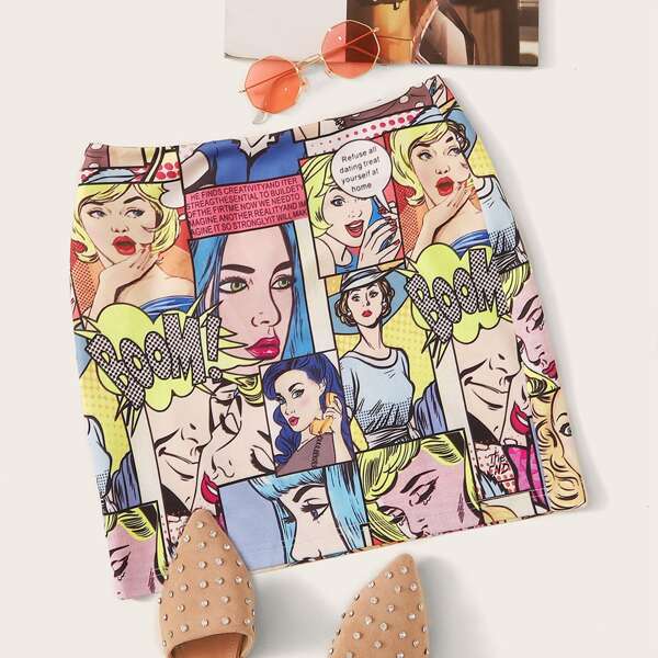 

Pop Art Print Mini Skirt, Multicolor