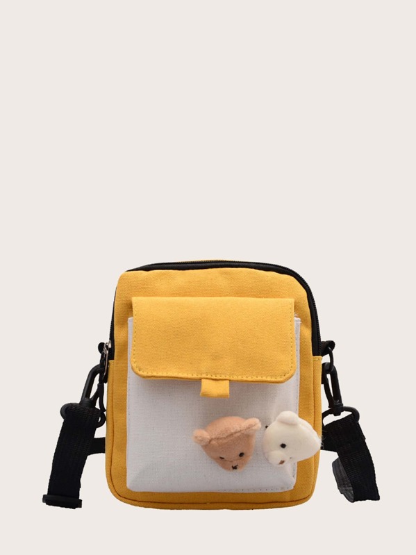 

Kids Two Tone Bear Decor Crossbody Bag, Multicolor