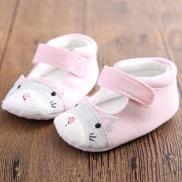 

Baby Girl Cat Pattern Velcro Strap Flats, Pink