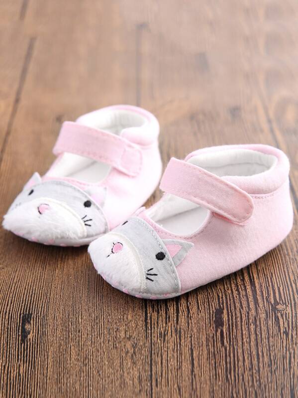 

Baby Girl Cat Pattern Velcro Strap Flats, Pink