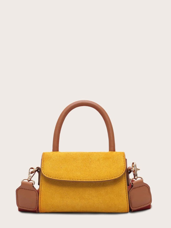 

Wide Strap Suede Flap Satchel Bag, Yellow