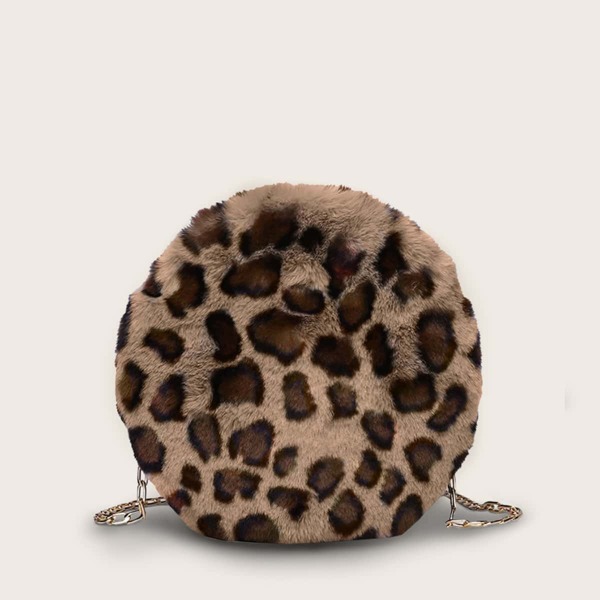 

Round Shaped Fuzzy Leopard Crossbody Bag, Multicolor