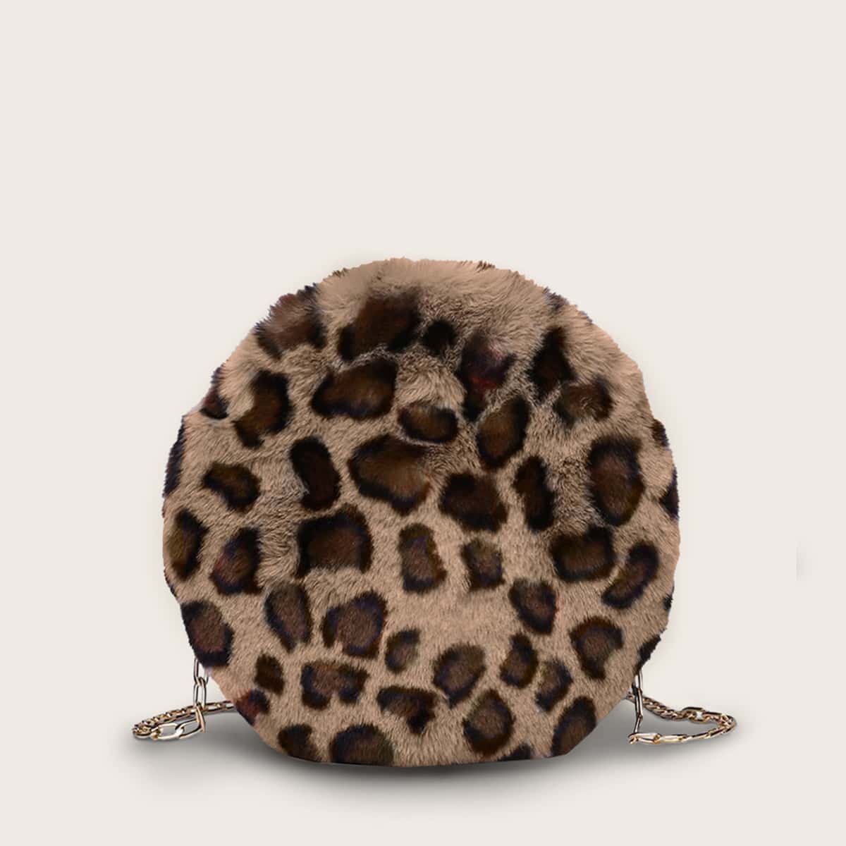 

Round Shaped Fuzzy Leopard Crossbody Bag, Multicolor
