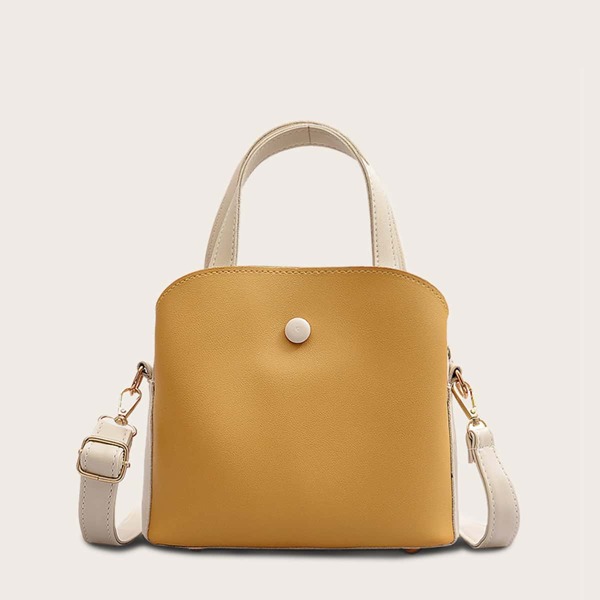 

Two Tone Zip Up Satchel Bag, Yellow
