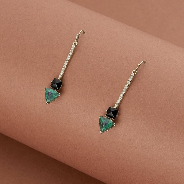 

1pair Crystal Bar Marble Stone Detail Earrings