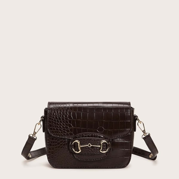 

Croc Embossed Snaffle Flap Crossbody Bag, Coffee