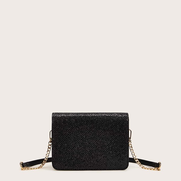 

Textured Chain Crossbody Bag, Black