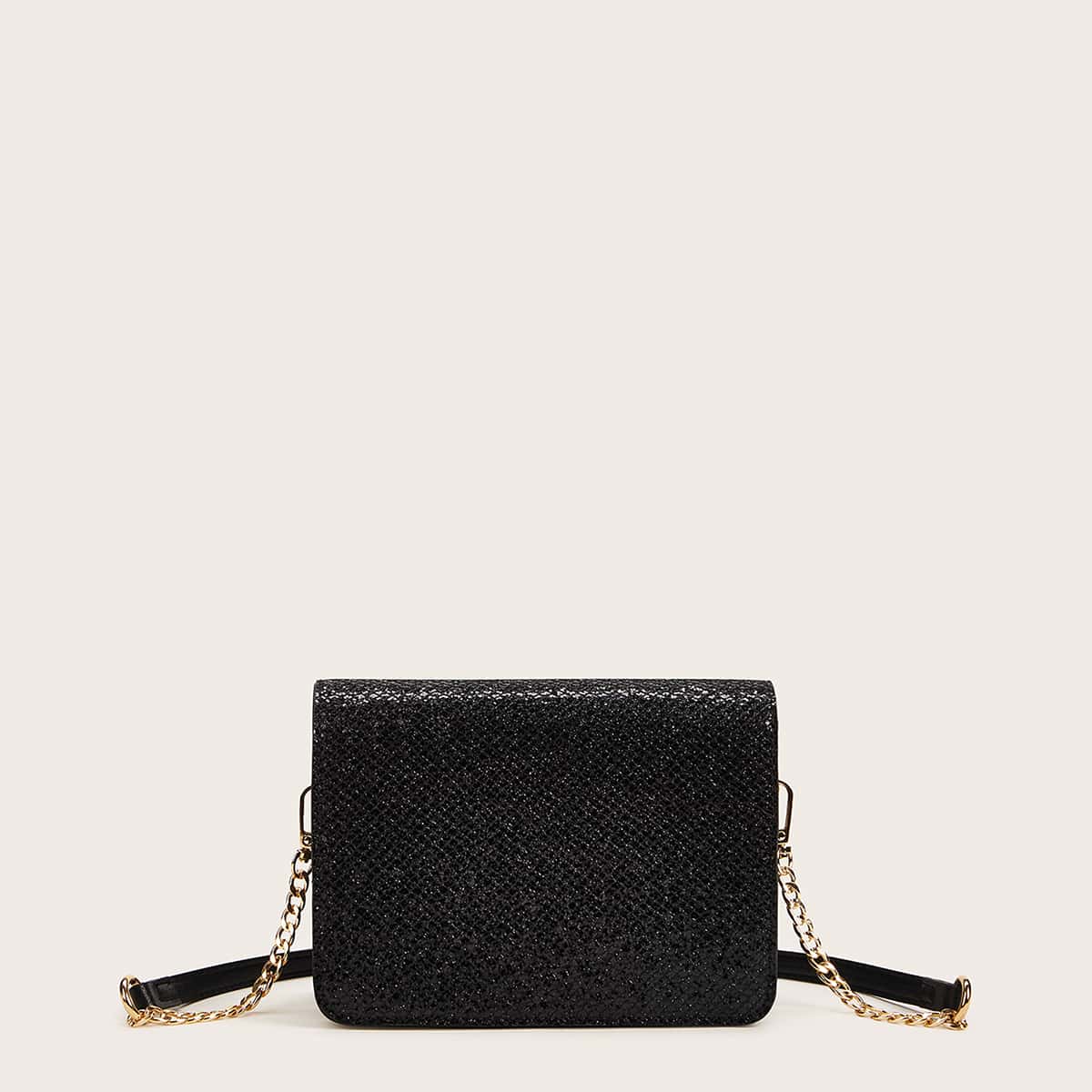 

Textured Chain Crossbody Bag, Black