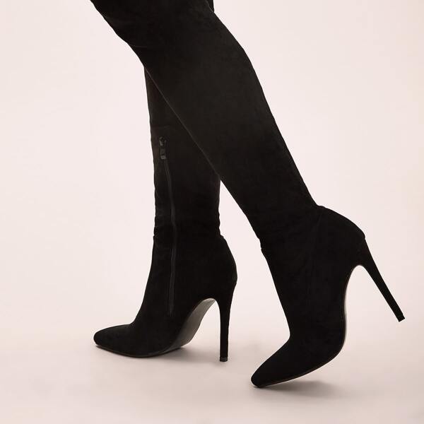 

Point Toe Over The Knee Stiletto Boots, Black