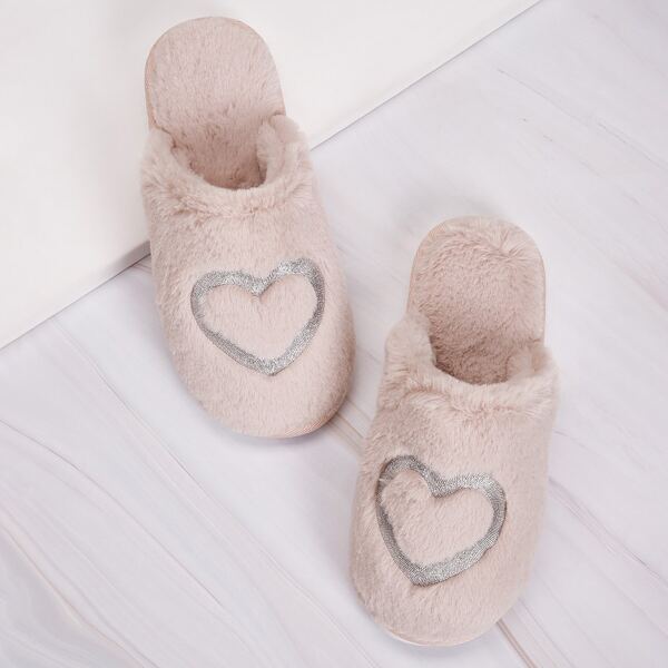 

Heart Embroidered Fluffy Slippers