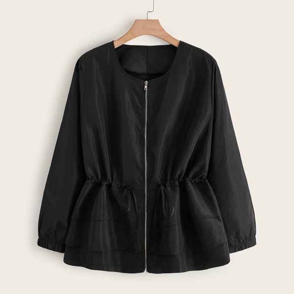 

Plus Zip Up Drawstring Windbreaker Jacket, Black