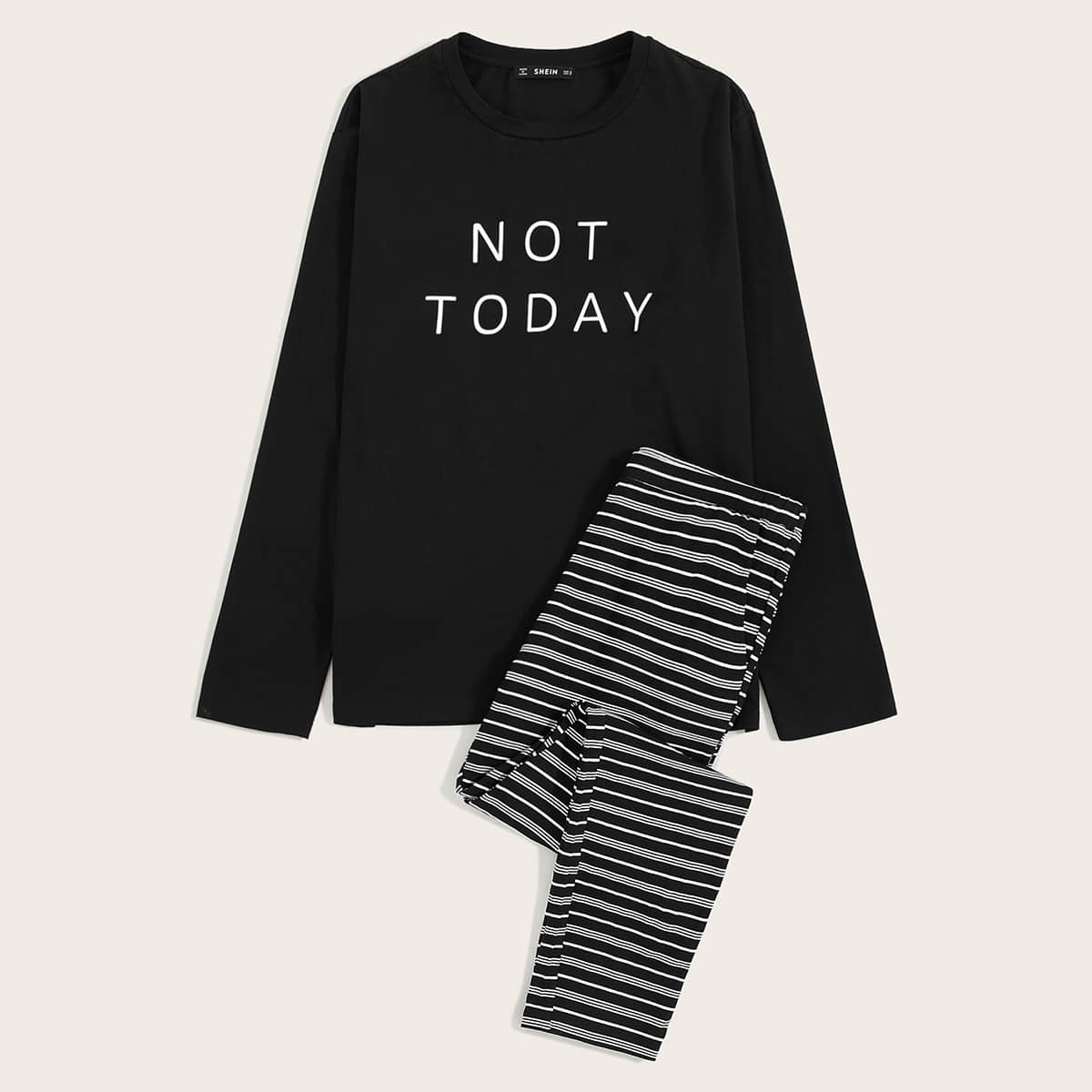 

Guys Slogan Graphic Tee & Striped Pants PJ Set, Black