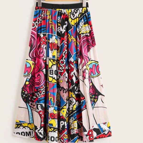 

Plus Pop Art Print Pleated Skirt, Multicolor