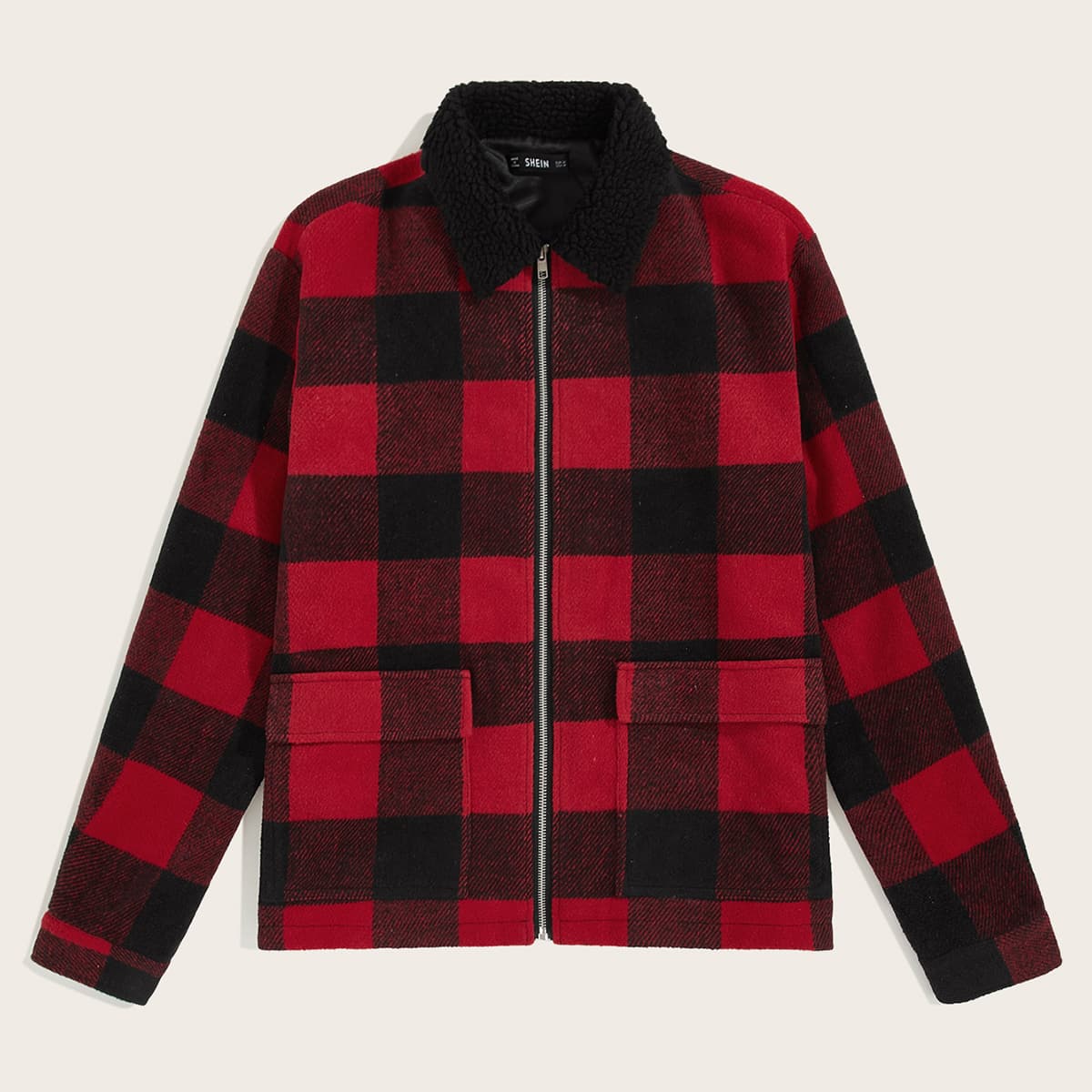 

Guys Fleece Collar Buffalo Plaid Jacket, Red