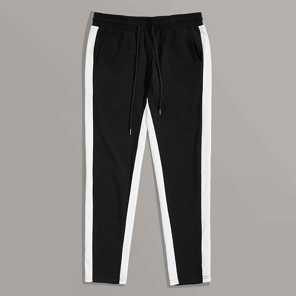 

Guys Drawstring Waist Striped Side Pants, Black