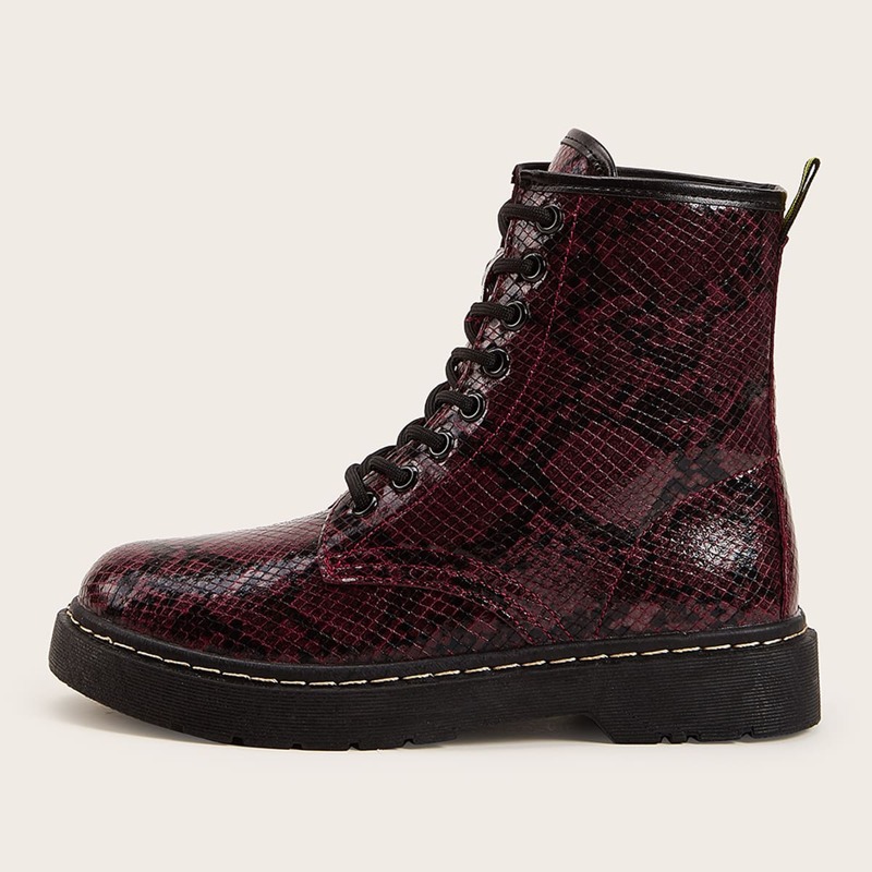 

Snakeskin Print Combat Boots, Multicolor