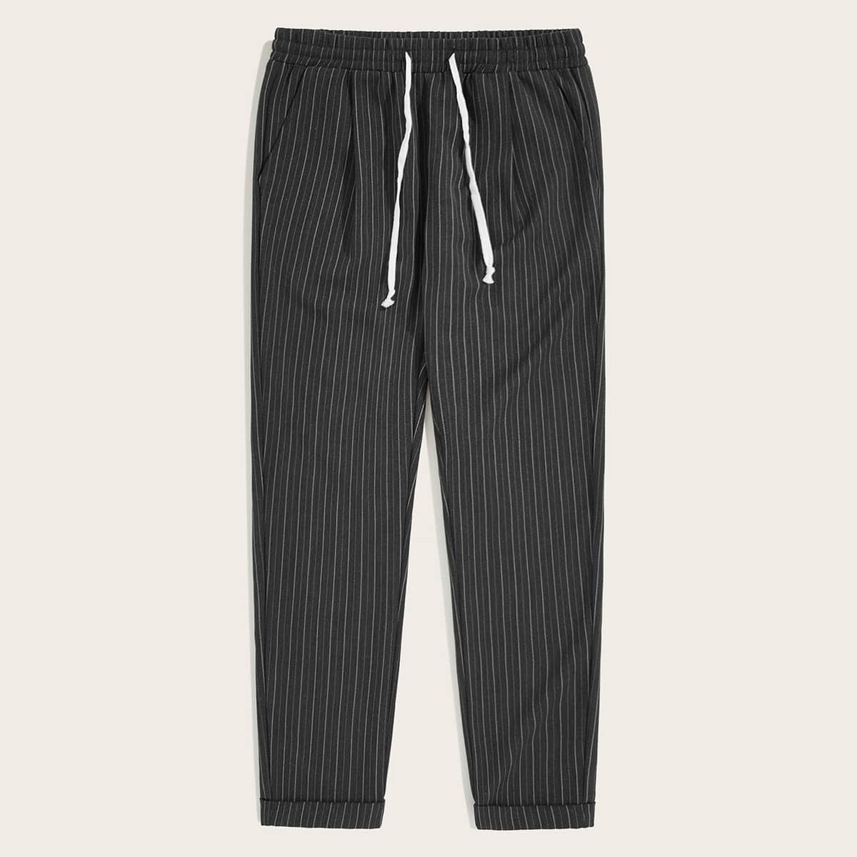 

Guys Drawstring Waist Striped Cuffed Pants, Grey