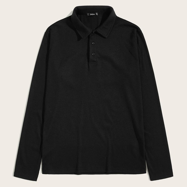

Men Solid Rib-knit Polo Shirt, Black