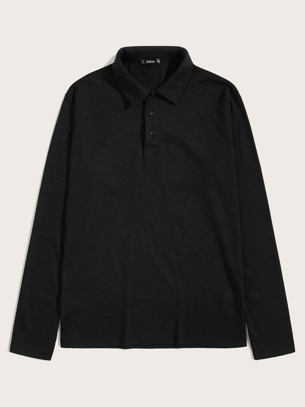 

Men Solid Rib-knit Polo Shirt, Black