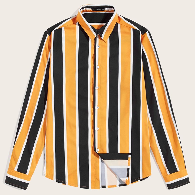 

Guys Striped Color Block Curved Hem Shirt, Multicolor bright