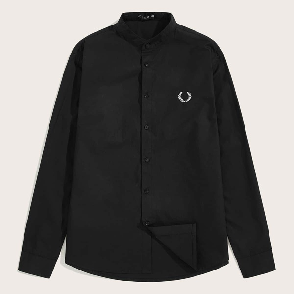 

Men Embroidery Detail Shirt, Black