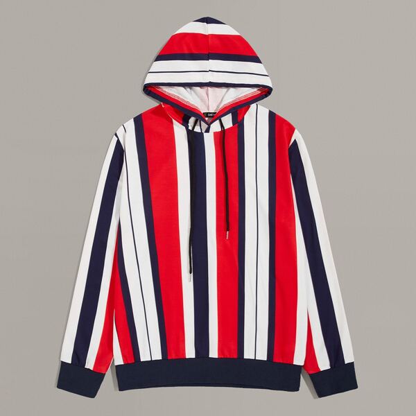 

Men Colorblock Striped Drawstring Hoodie, Multicolor bright