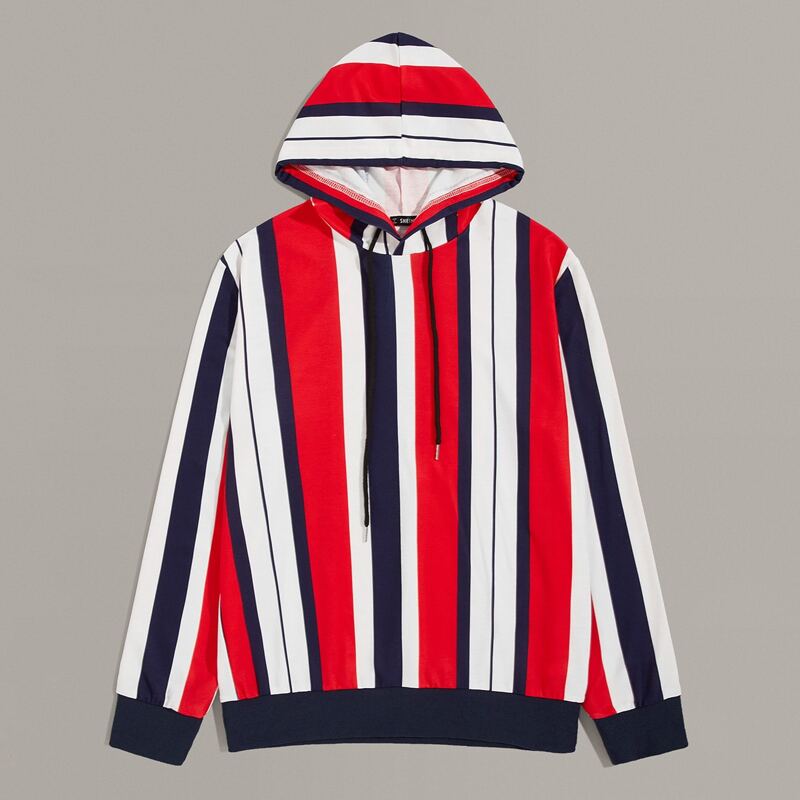 

Guys Colorblock Striped Drawstring Hoodie, Multicolor bright
