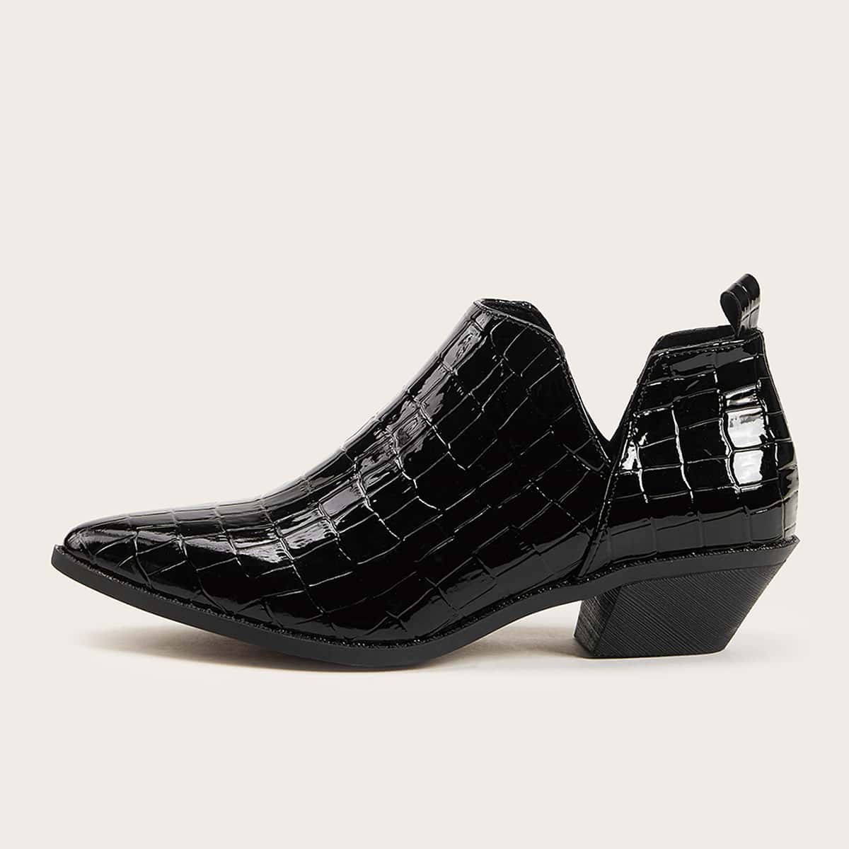 

Croc Embossed Point Toe Chunky Boots, Black