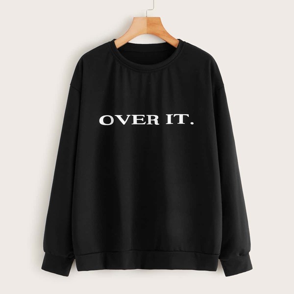 

Plus Slogan Graphic Drop Shoulder Sweatshirt, Black