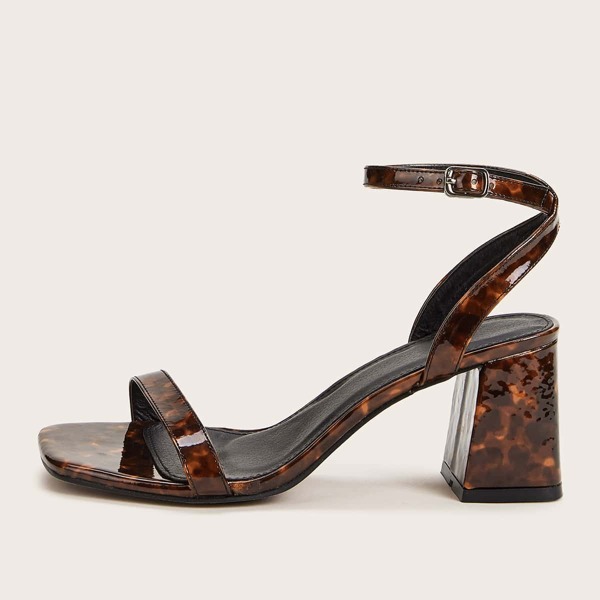 

Graphic Ankle Strap Chunky Heels, Brown