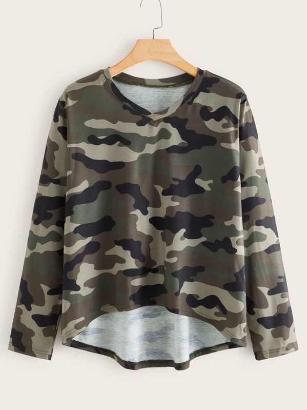 

Plus Camo Print Dip Hem Tee, Multicolor
