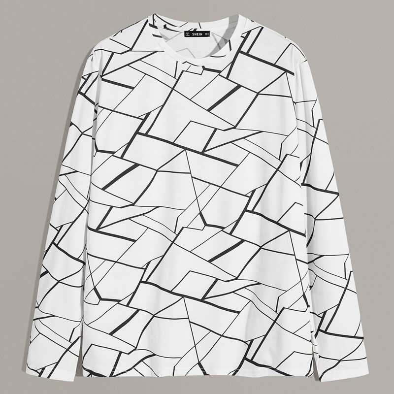 

Guys Geo Print Top, Black and white
