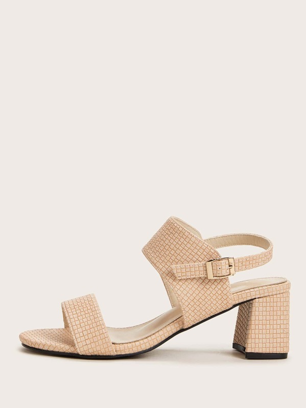 

Bamboo Weave Textured Slingback Chunky Heels, Beige